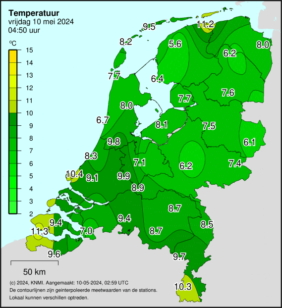 De actuele temperatuur in Nederland